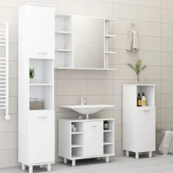 Kylpyhuoneen kalustesarja 3-osainen, lastulevy, korkea, eri värejä*FinePRICE Outlet