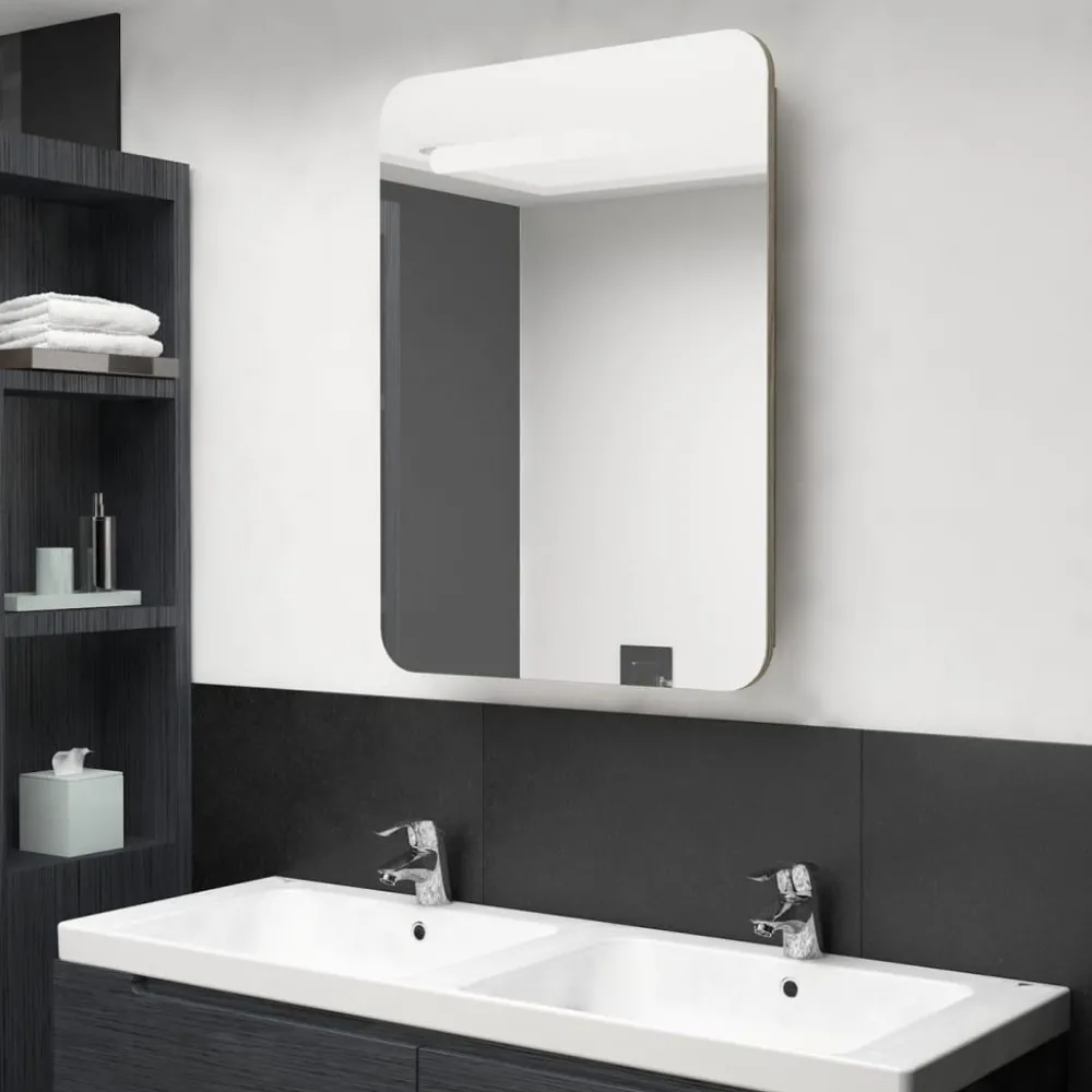 Kylpyhuoneen LED-peilikaappi, tammi, 60x11x80cm*FinePRICE Online
