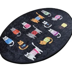 Kylpyhuoneen matto Black Cats Oval 60x90cm musta/monivärinen*Linento Online