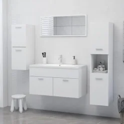 Kylpyhuonekaappi valkoinen 30x30x130 cm lastulevy*FinePRICE Best
