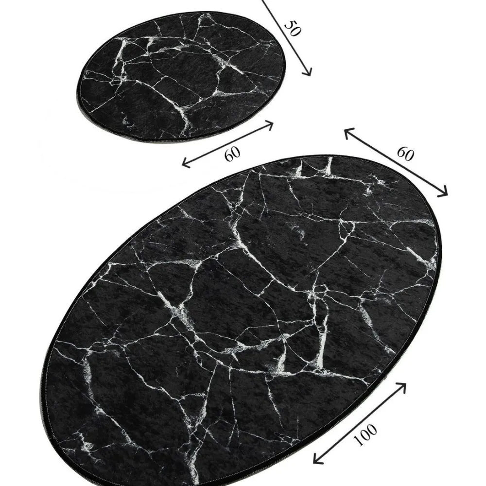 Kylpyhuonemattosetti Marble Oval, 2kpl, musta*Linento Best