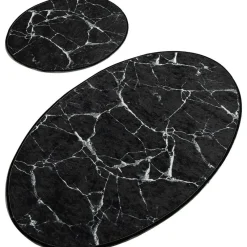 Kylpyhuonemattosetti Marble Oval, 2kpl, musta*Linento Best