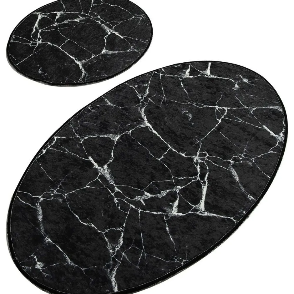 Kylpyhuonemattosetti Marble Oval, 2kpl, musta*Linento Best