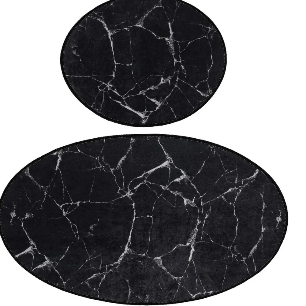 Kylpyhuonemattosetti Marble Oval, 2kpl, musta*Linento Best