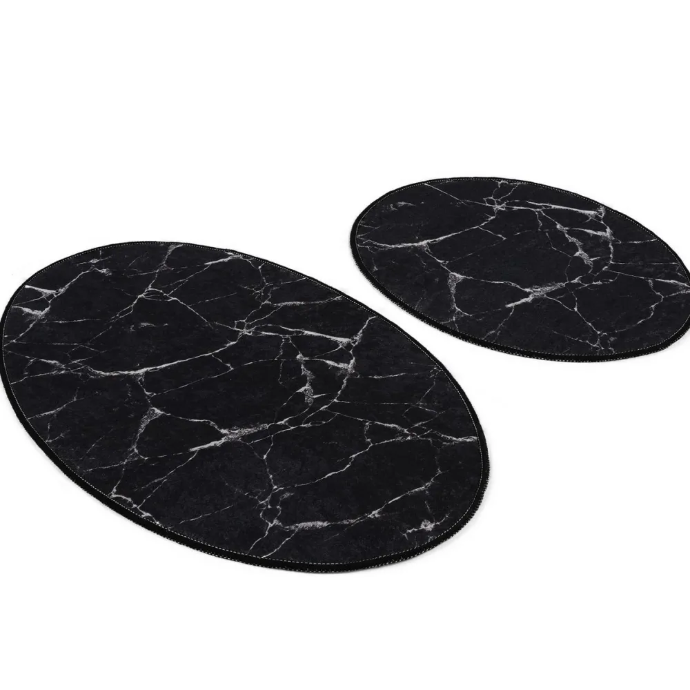 Kylpyhuonemattosetti Marble Oval, 2kpl, musta*Linento Best