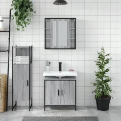 Outlet Kylpyhuoneryhmä 3-osainen, sis. allaskaappi + peilikaappi, harmaa Sonoma tekninen puu (14763) Kylpyhuoneryhmät