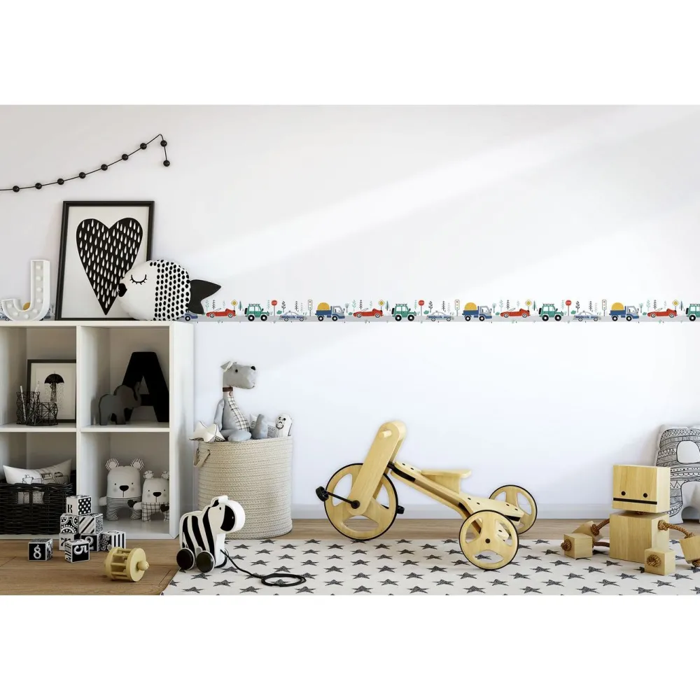Outlet Lastenhuoneen boordi Kids Walls 45845, vinyylipinta, 0.18x5m, auto, monivärinen Tapettiboordit