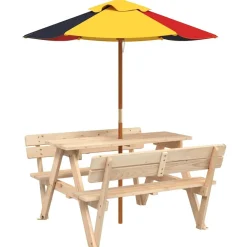 Lasten piknikpöytä 4 lapselle aurinkovarjolla täysi kuusi (81617)*FinePRICE Sale