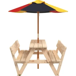 Lasten piknikpöytä 4 lapselle aurinkovarjolla täysi kuusi (81617)*FinePRICE Sale