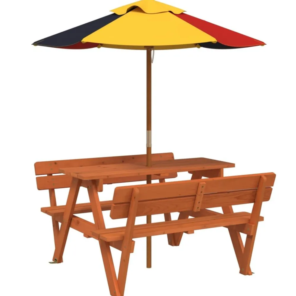 Lasten piknikpöytä 4 lapselle aurinkovarjolla täysi kuusi (81619)*FinePRICE New