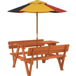 Lasten piknikpöytä 4 lapselle aurinkovarjolla täysi kuusi (81619)*FinePRICE New