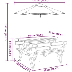 Lasten piknikpöytä 4 lapselle aurinkovarjolla täysi kuusi (81618)*FinePRICE Online