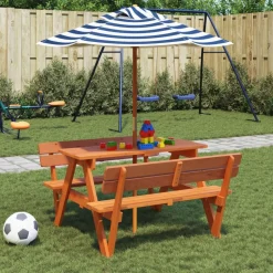 Lasten piknikpöytä 4 lapselle aurinkovarjolla täysi kuusi (81620)*FinePRICE Hot
