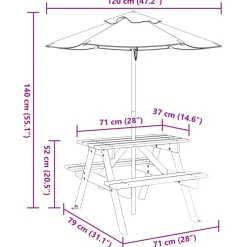 Lasten piknikpöytä 4 lapselle aurinkovarjolla täysi kuusi (81613)*FinePRICE Discount