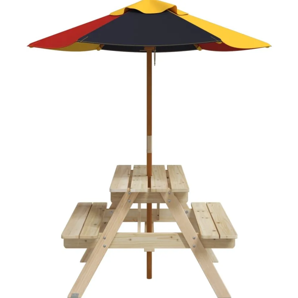 Lasten piknikpöytä 4 lapselle aurinkovarjolla täysi kuusi (81613)*FinePRICE Discount