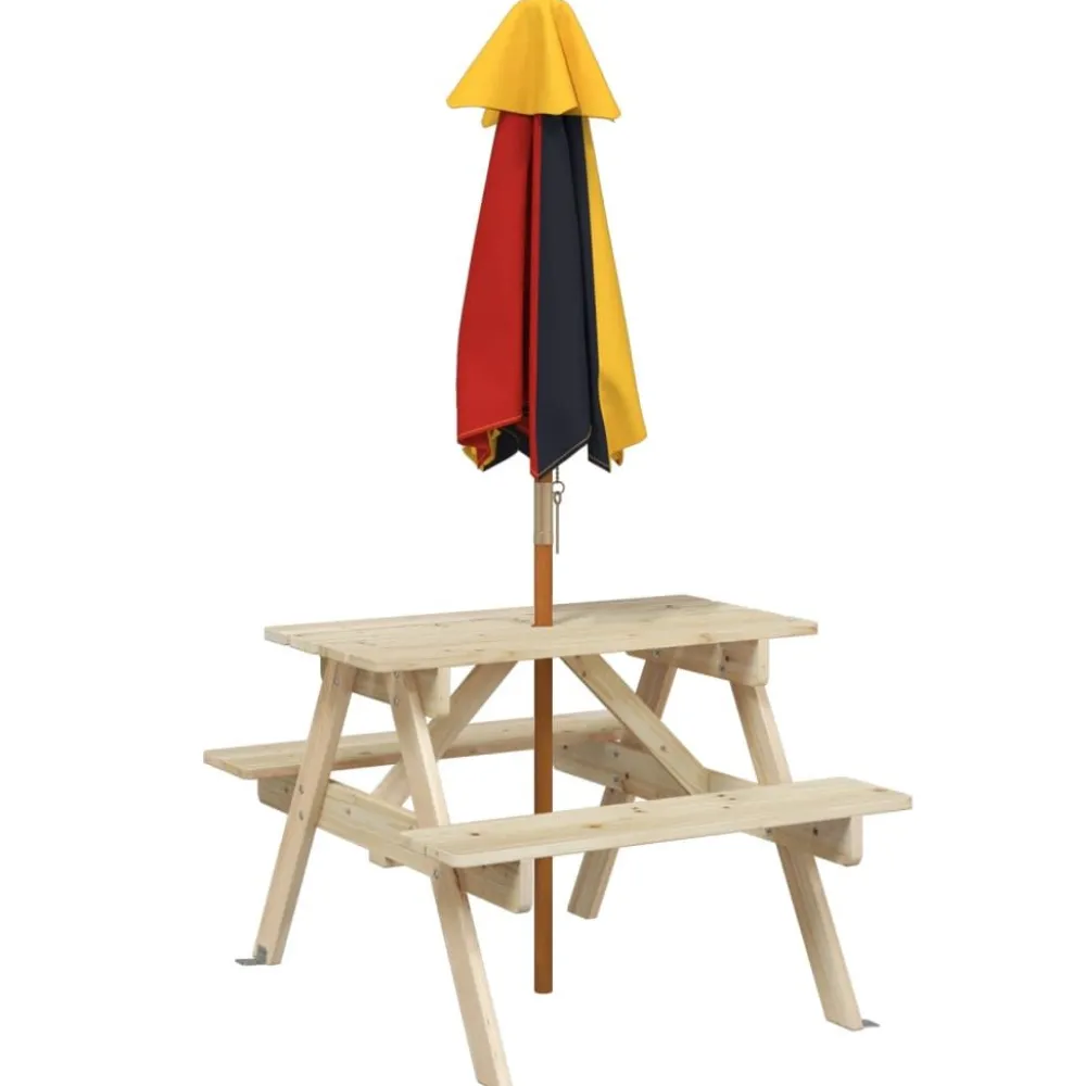 Lasten piknikpöytä 4 lapselle aurinkovarjolla täysi kuusi (81613)*FinePRICE Discount