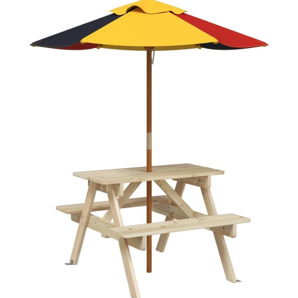 Lasten piknikpöytä 4 lapselle aurinkovarjolla täysi kuusi (81613)*FinePRICE Discount