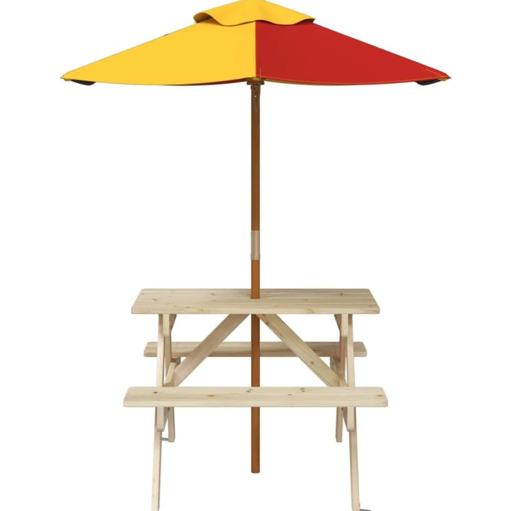 Lasten piknikpöytä 4 lapselle aurinkovarjolla täysi kuusi (81613)*FinePRICE Discount