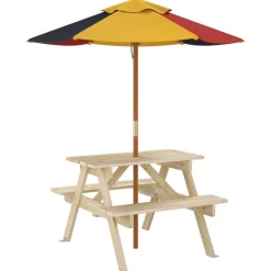 Lasten piknikpöytä 4 lapselle aurinkovarjolla täysi kuusi (81613)*FinePRICE Discount