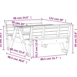 Discount Lasten piknikpöytä 88x122x58 cm, eri materiaaleja ja värejä (33989) Lasten Pihakalusteet
