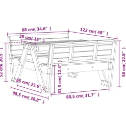 Discount Lasten piknikpöytä 88x122x58 cm, eri materiaaleja ja värejä (33989) Lasten Pihakalusteet