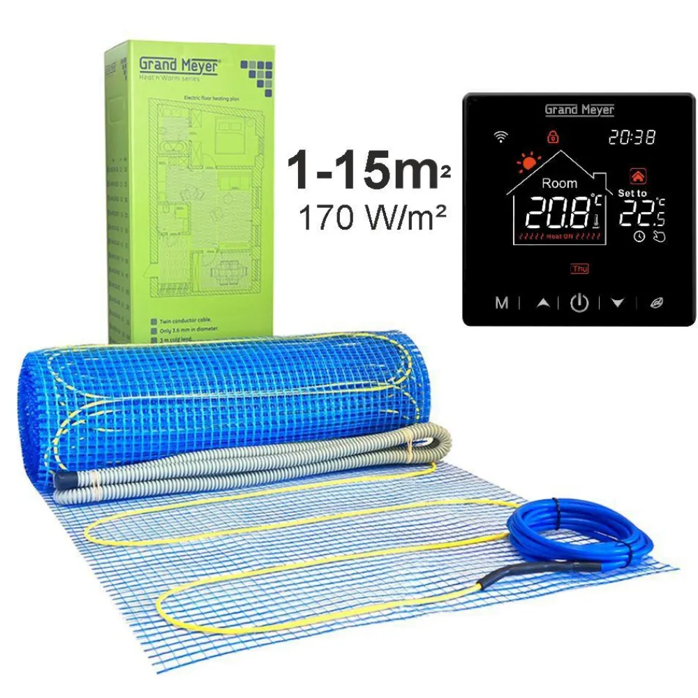 Lattialämmitysmatto 1 m², 170 W/m² + Wi-Fi termostaatti SN-20, eri kokoja*Grand Meyer Best