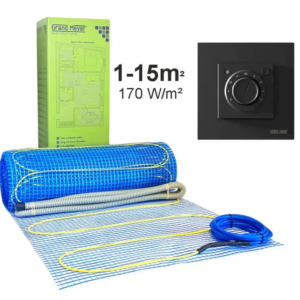 Lattialämmitysmatto 1 m², 170 W/m² + termostaatti MST-9n, eri kokoja*Grand Meyer Sale