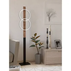 Lattiavalaisin Boyal, 150cm, 2xLED 12W, IP20, musta/puu Lattiavalaisimet