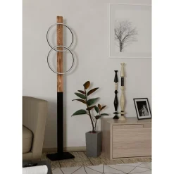 Lattiavalaisin Boyal, 150cm, 2xLED 12W, IP20, musta/puu Lattiavalaisimet