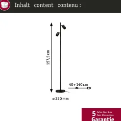 Online Lattiavalaisin Lirena 157.5 cm max. 2x7W, mattamusta Lattiavalaisimet