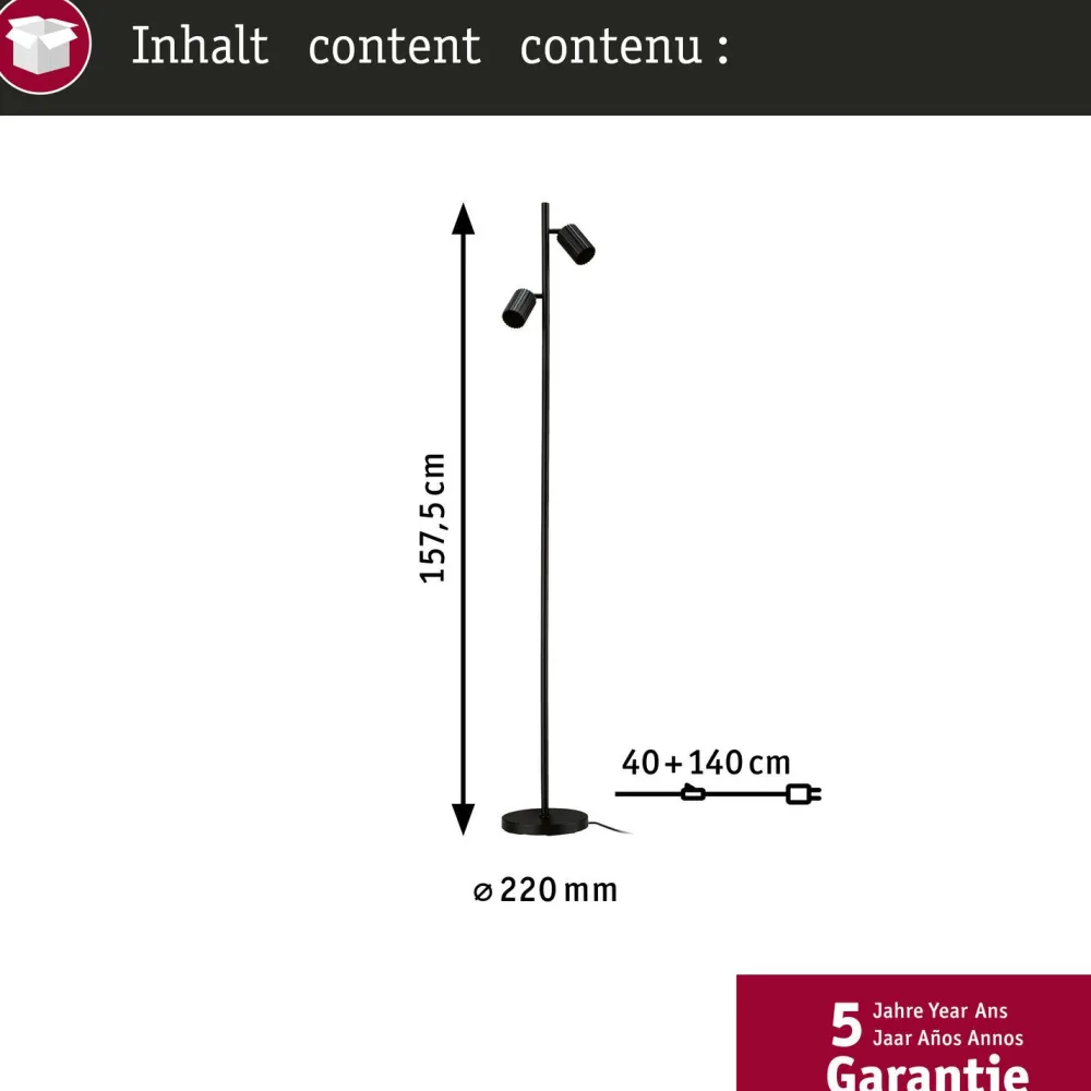 Online Lattiavalaisin Lirena 157.5 cm max. 2x7W, mattamusta Lattiavalaisimet