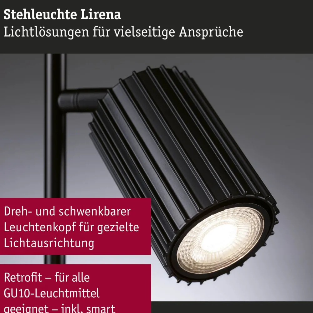 Online Lattiavalaisin Lirena 157.5 cm max. 2x7W, mattamusta Lattiavalaisimet