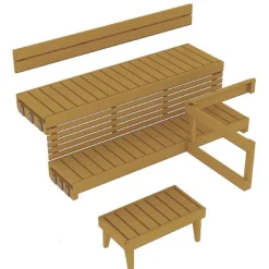 Laudepaketti IISI+, leppä, sis. ylä- ja alalaude, väliritilä, selkänoja, kiuaskaide, jakkara ja kannatinpuut*Jokiwood Discount