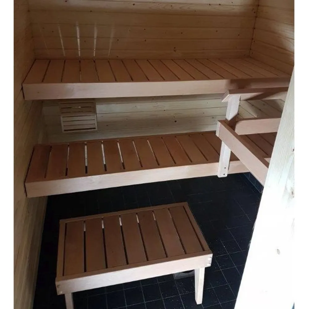 Laudepaketti IISI, lämpöhaapa, sis. ylä- ja alalaude, kiuaskaide, jakkara ja kannatinpuut*Jokiwood Sale