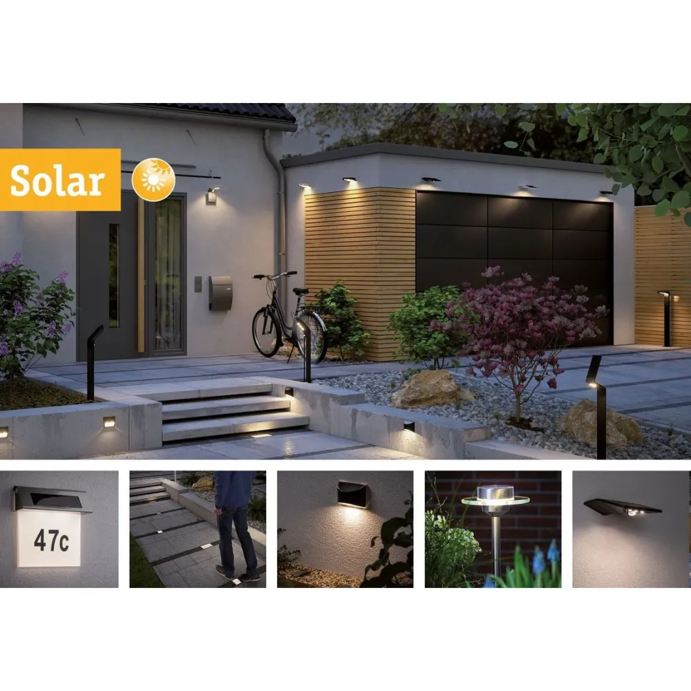 LED-Aurinkokennopollarivalaisin Solar Ryse 5W liiketunnistin antrasiitti*Paulmann Best