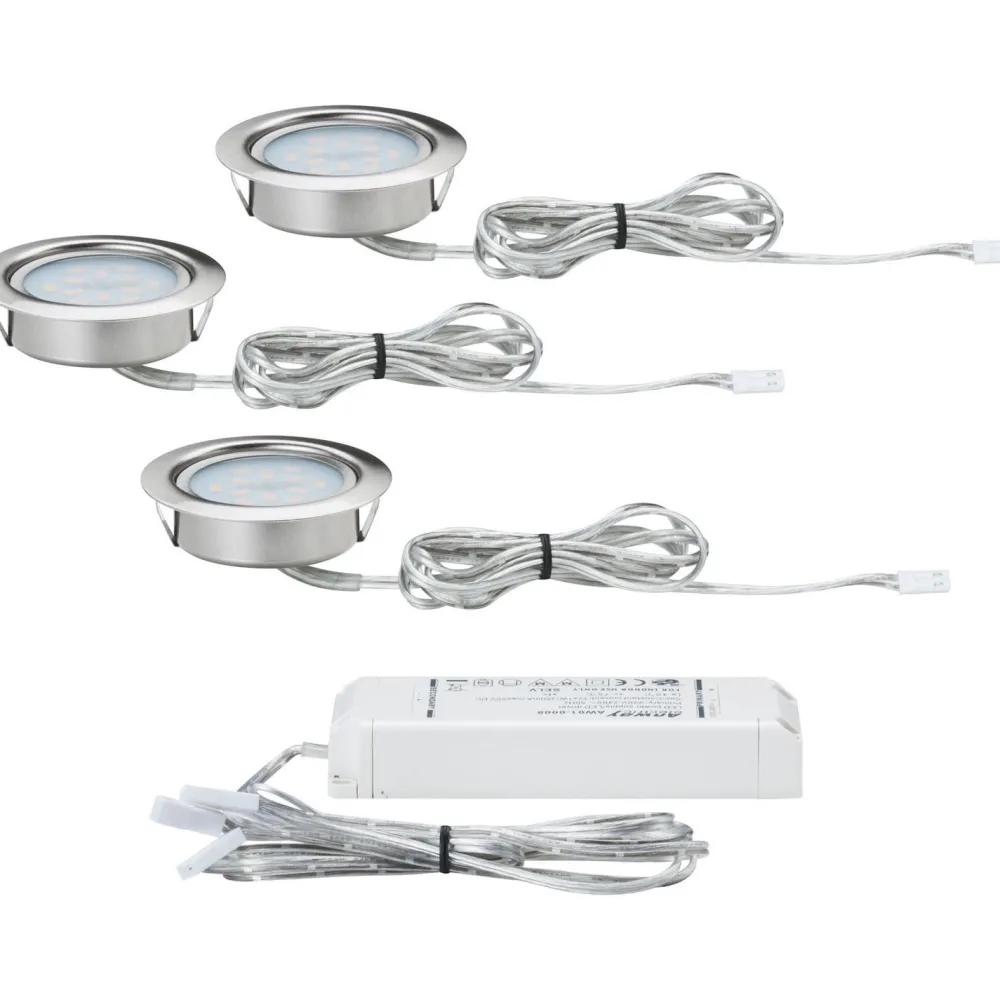 LED-kalustevalaisinsetti Micro Line 3x4,5W Ø 65 mm 3 kpl harjattu teräs Keittiövalaisimet