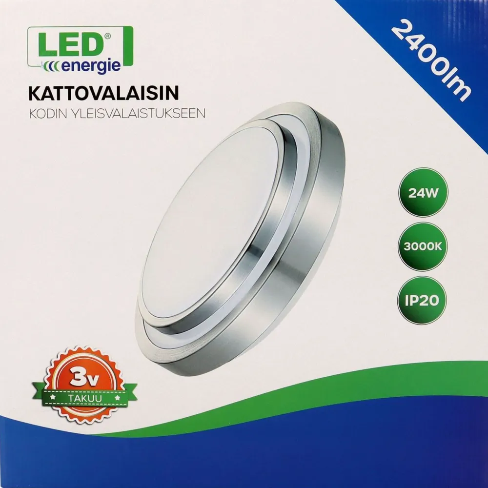 Clearance LED-kattovalaisin , 3000K, alumiinikehys, hopea, eri kokoja Plafondit|Yleisvalaisimet