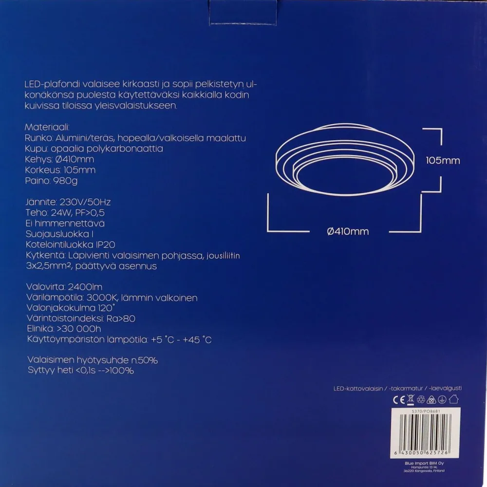 Clearance LED-kattovalaisin , 3000K, alumiinikehys, hopea, eri kokoja Plafondit|Yleisvalaisimet