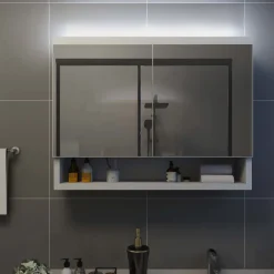 Clearance Led kylpyhuoneen peilikaappi valkoinen 80x15x60 cm mdf Peilikaapit