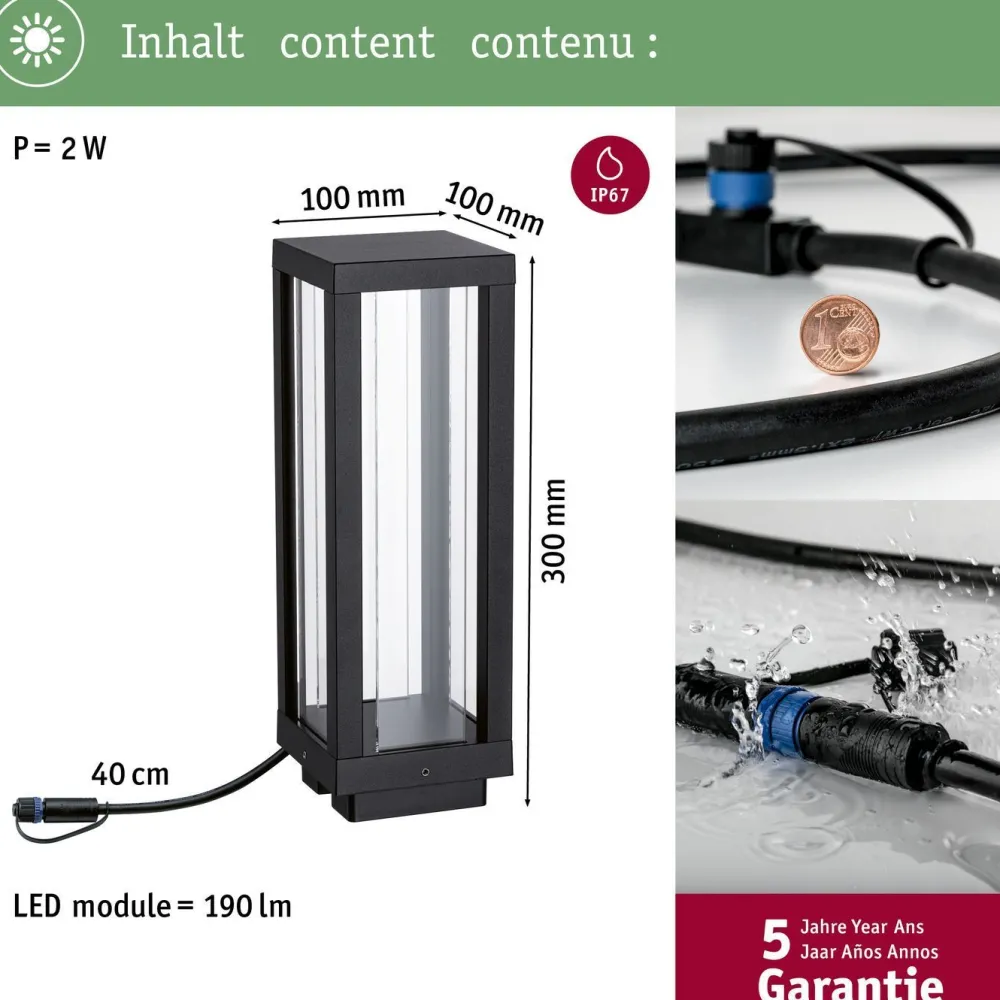 LED-lyhty Plug & Shine Classic, 30cm, Smart Home Zigbee 3.0, IP44, RGBW, antrasiitti*Paulmann Hot