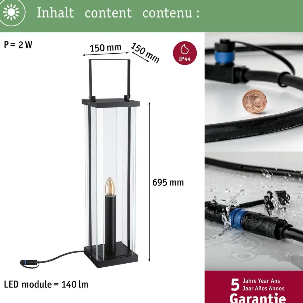 Sale LED-lyhty Plug & Shine Classic, 69.5cm, IP44, 1900K, antrasiitti Terassivalot|Lyhdyt