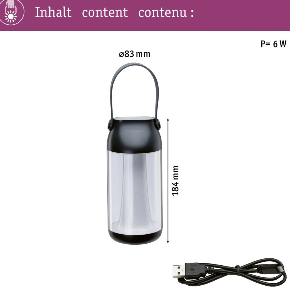 Best LED-lyhty Pulmann Cupulino, IP44, 3000K, USB-ladattava, himmennettävä Lyhdyt