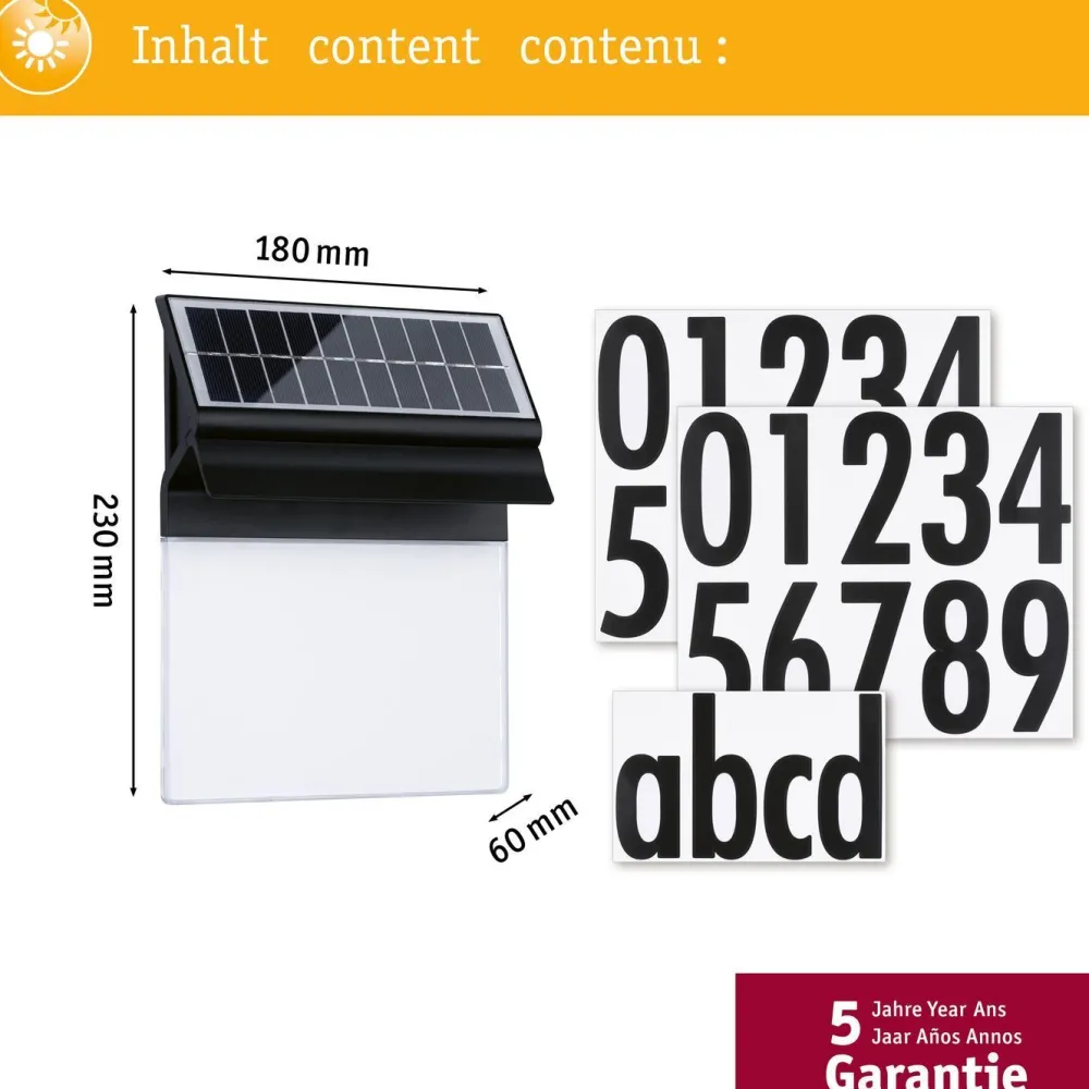 Best LED-numerovalaisin aurinkokennolla Neda, IP44, 3000K, musta Aurinkokennovalaisimet