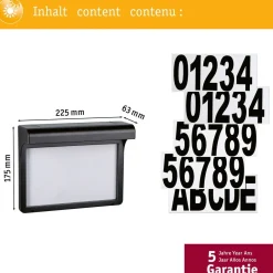 Sale LED-numerovalaisin aurinkokennolla Dayton II, IP44, 3000K, hämärätunnistin musta Aurinkokennovalaisimet|Led-Ulkovalot