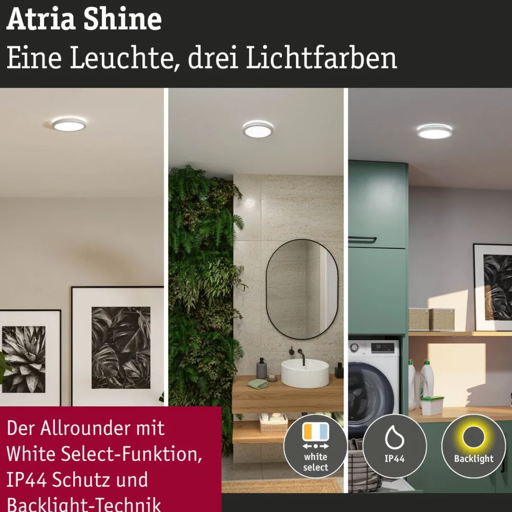 LED-paneeli Atria Shine, pyöreä, IP44, 3000-6500K, eri kokoja*Paulmann Clearance
