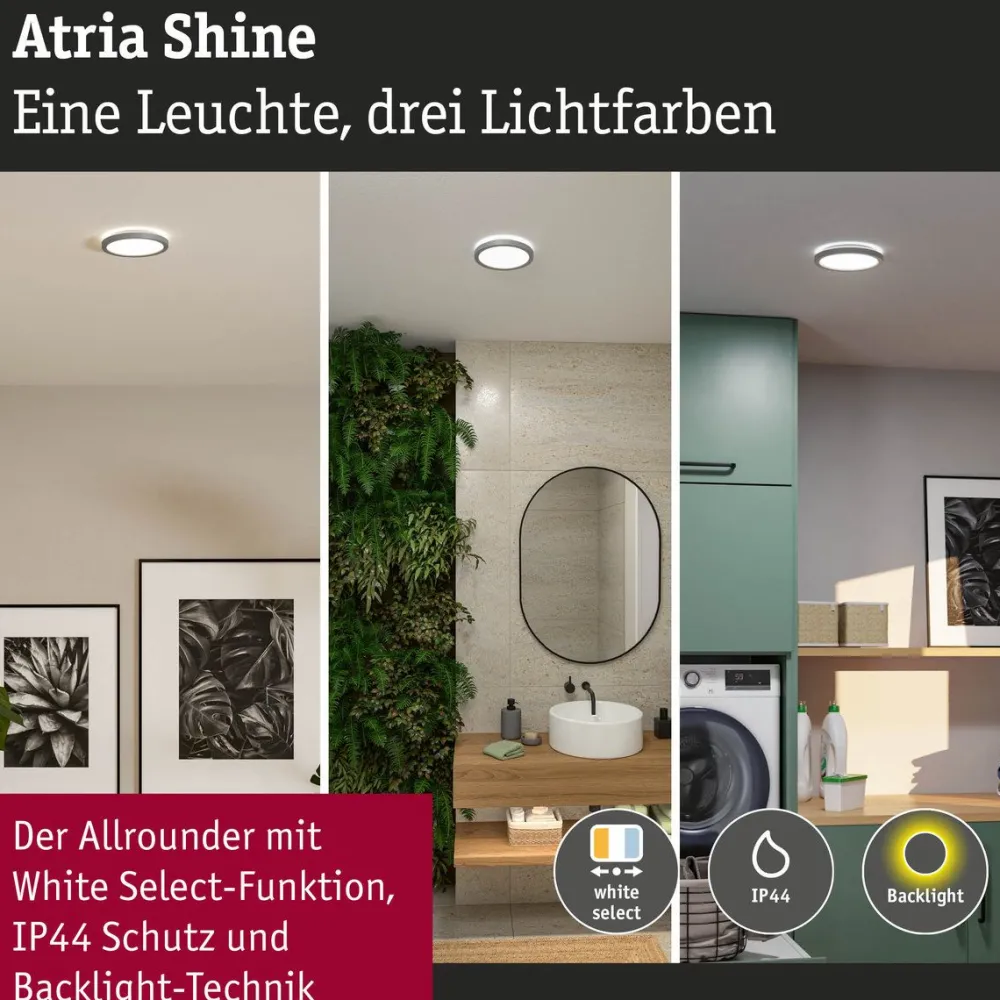 LED-paneeli Atria Shine, pyöreä, IP44, 3000-6500K, eri kokoja*Paulmann Clearance