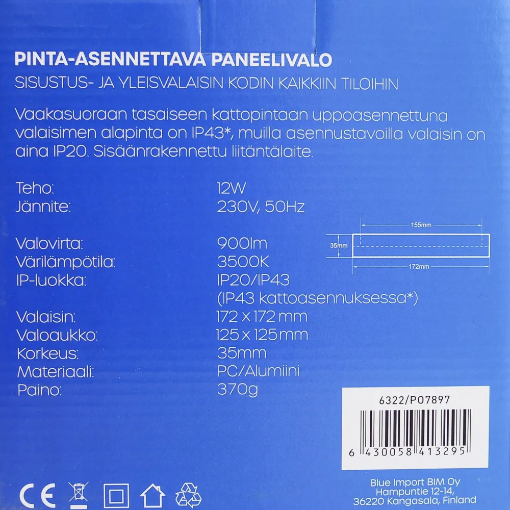 Hot LED-paneelivalaisin , 12W, 900lm, 3500K, pinta-asennettava, neliö, sisäänrakennettu liitäntälaite Led-Paneelit|Yleisvalaisimet