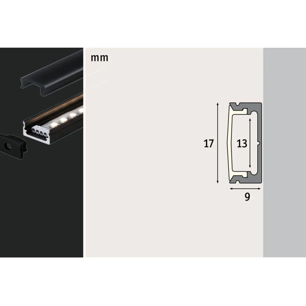 LED-profiili diffuusorilla Base, musta, eri kokoja*Paulmann Clearance