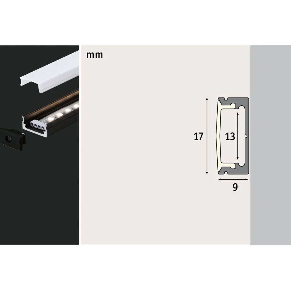 Online LED-profiili diffuusorilla Base White, musta/valkoinen, eri kokoja Led-Listat