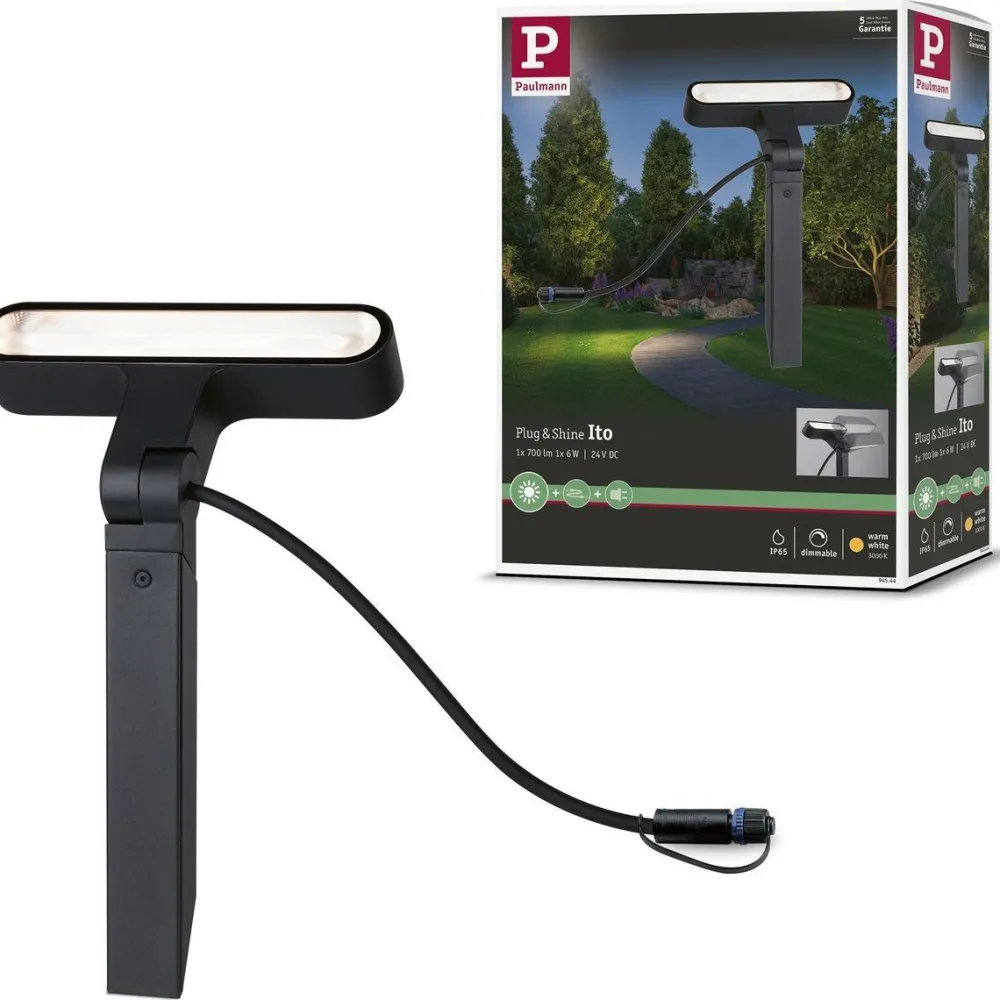 LED-puutarhaspotti Plug & Shine Ito, IP65, 3000K, vaakasuuntainen säätö, antrasiitti*Paulmann Discount